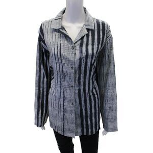 John Patrick Womens Button Front Collared Tie Dyed Shirt Blue Cotton Size Medium